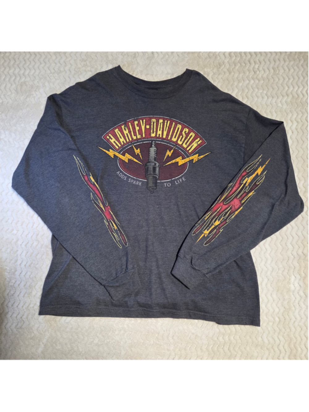 Men's Harley-Davidson Flame Sleeve Tee, Size XL, Grey and Red